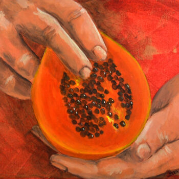 Pintura titulada "La papaya" por Nusch, Obra de arte original, Acrílico Montado en Bastidor de camilla de madera