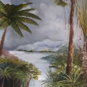 Schilderij getiteld "Paysage tropical" door Odile Jacenko, Origineel Kunstwerk, Olie