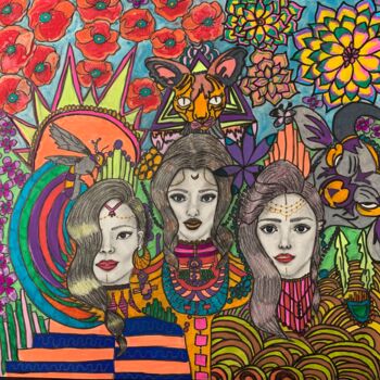 Dibujo titulada "Egyptian Goddesses" por Oana Arabagiu, Obra de arte original, Lápiz