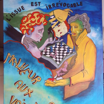 Painting titled "Echec et Mat" by Odette Carre (Etchevers M-J), Original Artwork, Acrylic Mounted on Wood Stretcher frame