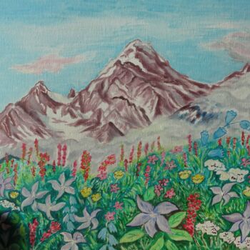 Pittura intitolato "montagne fleurie" da Odile Joguin, Opera d'arte originale, Olio