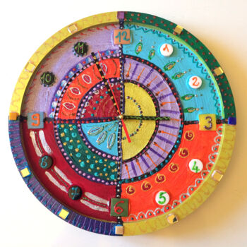 Design intitolato "Horloge "Seynabou"…" da Odile Maffone, Opera d'arte originale, Acrilico Montato su Pannello di legno