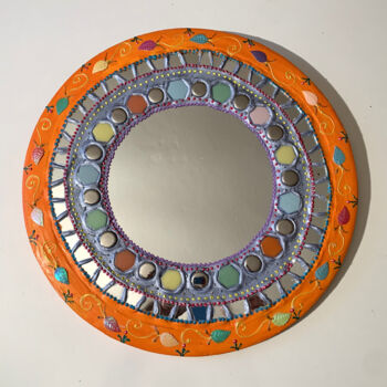 Design titled "miroir mosaïque ron…" by Odile Maffone, Original Artwork, Mosaic Mounted on Wood Panel