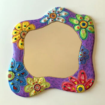 Design getiteld "miroir " blob fleur…" door Odile Maffone, Origineel Kunstwerk, Mozaïek Gemonteerd op Houten paneel