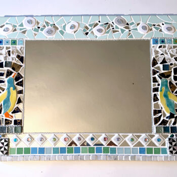 제목이 "miroir mural mosaïq…"인 디자인 Odile Maffone로, 원작, 모자이크 목재 패널에 장착됨