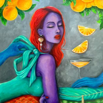 Malarstwo zatytułowany „LADY orange” autorstwa Oksana Alekhina, Oryginalna praca, Akryl Zamontowany na Drewniana rama noszy