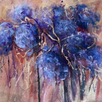 Malarstwo zatytułowany „Blue hydrangeas” autorstwa Oksana Almiz, Oryginalna praca, Akryl