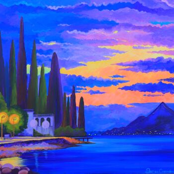 Painting titled ""Italy Garda"" by Oksana Chetverikova, Original Artwork, Acrylic Mounted on Wood Stretcher frame