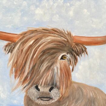 Painting titled "highland cow oil pa…" by Oksana Harris, Original Artwork, Oil