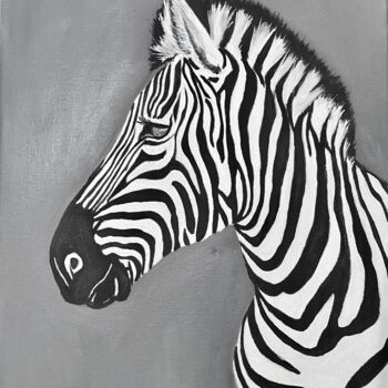 Painting titled "Zebra Painting Anim…" by Oksana Harris, Original Artwork, Oil