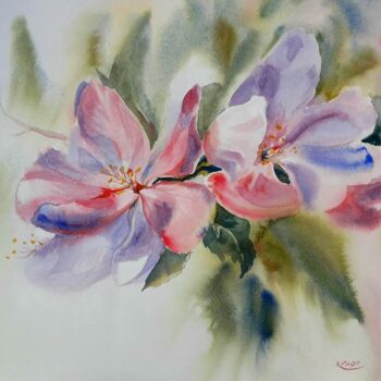 Painting titled "Apple blossoms" by Oksana Khyzhniak, Original Artwork, Watercolor