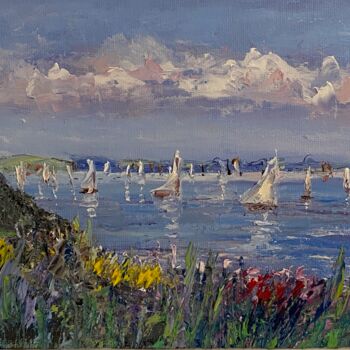 Painting titled "Sailboats" by Oksana Lukonina, Original Artwork, Oil