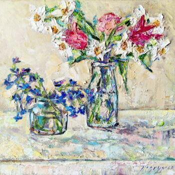 Peinture intitulée "Spring flowers" par Oksana Pidgurs Ka, Œuvre d'art originale, Huile Monté sur Châssis en bois