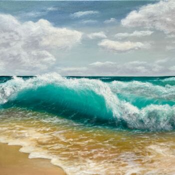 제목이 "Mediterranean Waves"인 미술작품 Oksana Salminen로, 원작, 기름 나무 들것 프레임에 장착됨