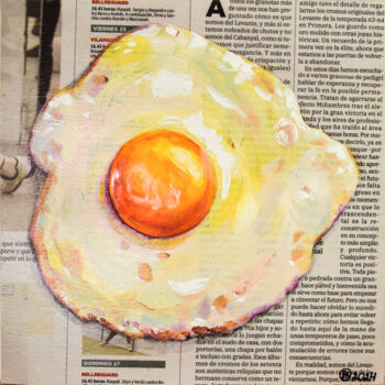 Pintura intitulada "Fried Egg Painting…" por Oksana Shevchenko, Obras de arte originais, Óleo