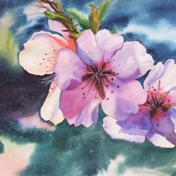 Peinture intitulée "Watercolor almond b…" par Oksana Shkrebets, Œuvre d'art originale, Aquarelle