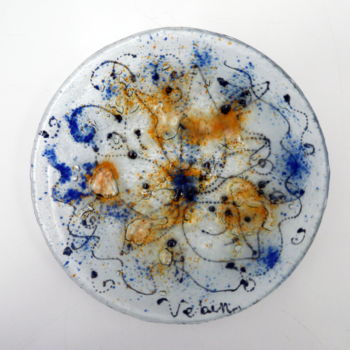 Sculpture titled "Flower- glass plate" by Oksana Veber, Original Artwork, Glass