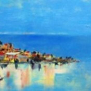 Pittura intitolato "Croatian Island" da Oksana Veber, Opera d'arte originale, Olio Montato su Telaio per barella in legno