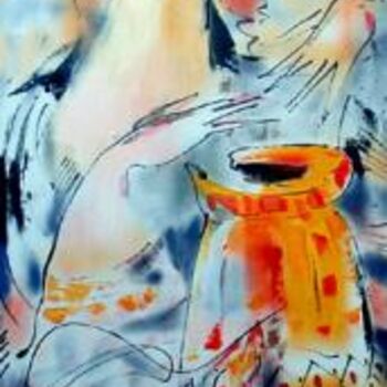 Painting titled "Drum session" by Oksana Veber, Original Artwork, Oil Mounted on Wood Stretcher frame