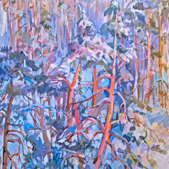 Картина под названием "pines in winter" - Ольга Пузанова, Подлинное произведение искусства, Акрил