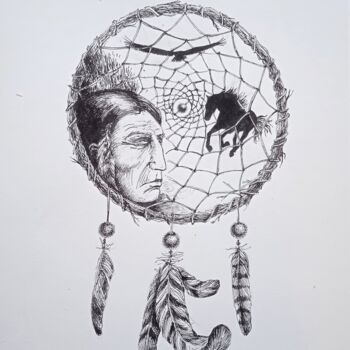「Сновидения. Ловец с…」というタイトルの絵画 Ольга Рыбинаによって, オリジナルのアートワーク, インク