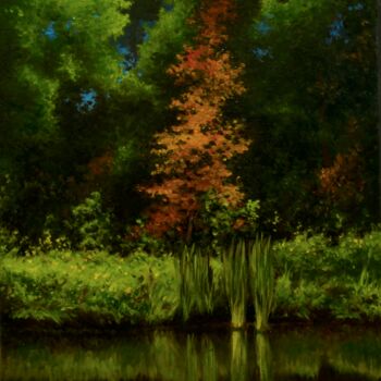 Ζωγραφική με τίτλο "Black pond" από Oleg Baulin, Αυθεντικά έργα τέχνης, Λάδι Τοποθετήθηκε στο Ξύλινο φορείο σκελετό