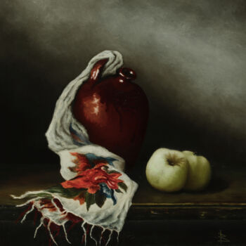 Pintura intitulada "Green apples" por Oleg Baulin, Obras de arte originais, Óleo