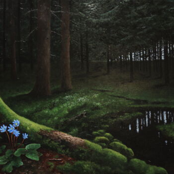 Painting titled "Forest" by Oleg Baulin, Original Artwork, Oil Mounted on Wood Stretcher frame