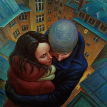 Ζωγραφική με τίτλο "Свидание на крыше." από Oleg Gavrilov, Αυθεντικά έργα τέχνης, Ακρυλικό
