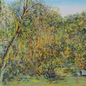 Painting titled "Autumn yard" by Oleg Kirnos, Original Artwork, Oil