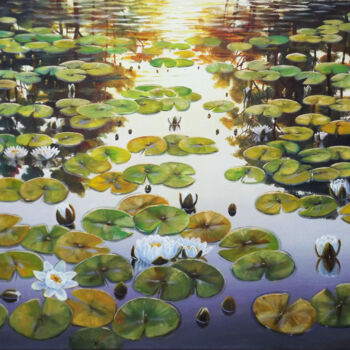 Painting titled "Water Lilies 2" by Oleg Riabchuk, Original Artwork, Oil