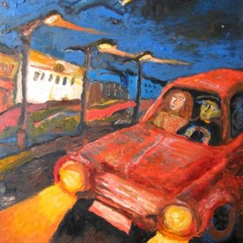 Painting titled "Road to Airport" by Oleg Sheludyakov, Original Artwork, Oil