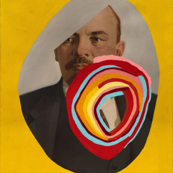 「Recycled Lenin #22」というタイトルの絵画 Oleksandr Balbyshevによって, オリジナルのアートワーク, オイル ウッドストレッチャーフレームにマウント