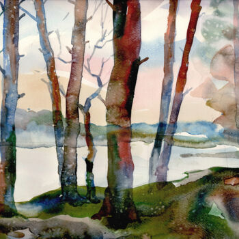 Pintura intitulada "Young spring in the…" por Oleksandr Desiat, Obras de arte originais, Aquarela