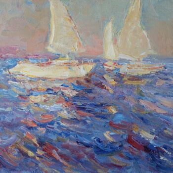 Painting titled "BOATS KERCH." by Oleksandr Khrapachov, Original Artwork, Oil