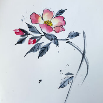 Malerei mit dem Titel "camellia" von Oleksandra Belyaeva, Original-Kunstwerk, Aquarell
