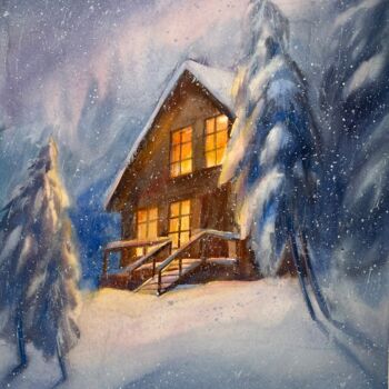 Malarstwo zatytułowany „Snowy night” autorstwa Oleksandra Hoha, Oryginalna praca, Akwarela