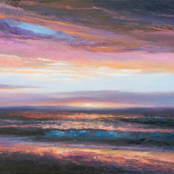 Painting titled "SEA SUNSET 05" by Oleksii Vylusk, Original Artwork, Oil Mounted on Wood Stretcher frame