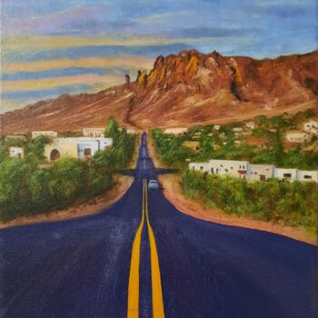 Painting titled "Sunset over Arizona" by Olena Berest, Original Artwork, Oil Mounted on Wood Stretcher frame
