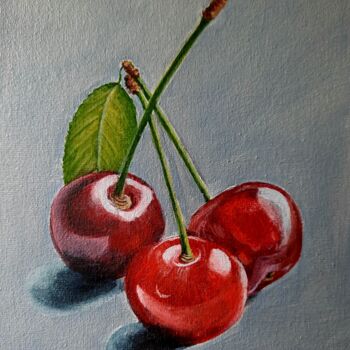 Painting titled "Cherries: Taste of…" by Olena Berest, Original Artwork, Oil