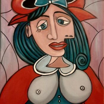 Painting titled "Mulher bonita com c…" by Olena Blinnikova, Original Artwork, Oil Mounted on Wood Stretcher frame