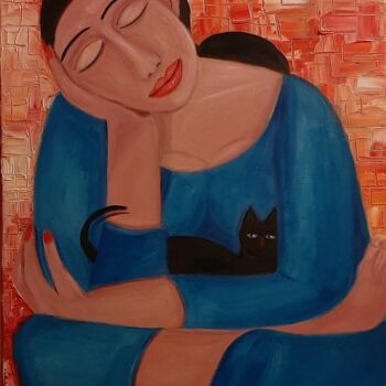 Malerei mit dem Titel "Mulher dormindo com…" von Olena Blinnikova, Original-Kunstwerk, Öl