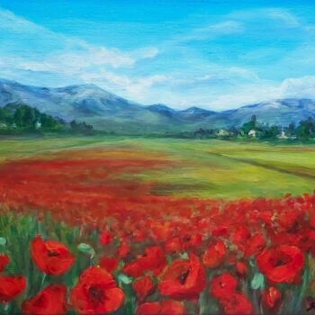 Malerei mit dem Titel "Les Coquelicots des…" von Olena Noizet, Original-Kunstwerk, Acryl Auf Keilrahmen aus Holz montiert