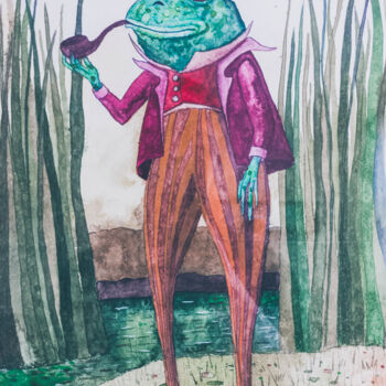 Malerei mit dem Titel "Mr. Frog" von Olena Sielchonok, Original-Kunstwerk, Aquarell