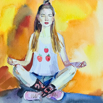 Pittura intitolato "meditation" da Olesia Lishaeva, Opera d'arte originale, Acquarello