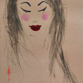 Dessin intitulée "She is in pink" par Olesya Nikolaeva, Œuvre d'art originale, Encre