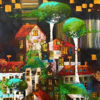 Malerei mit dem Titel "NIGHT CITY DREAM" von Olesya Rubinova, Original-Kunstwerk, Öl Auf Keilrahmen aus Holz montiert