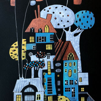 Pintura titulada "WHIMSICAL HOUSES" por Olesya Rubinova, Obra de arte original, Acuarela