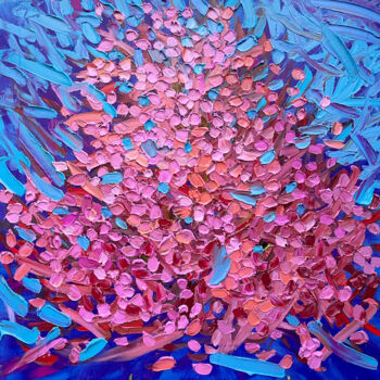 「Blooming rose tree」というタイトルの絵画 Olga Bezhinaによって, オリジナルのアートワーク, オイル ウッドストレッチャーフレームにマウント