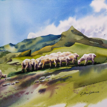 Painting titled "Dagestan. Khunzakh…" by Olga Bezlepkina, Original Artwork, Watercolor